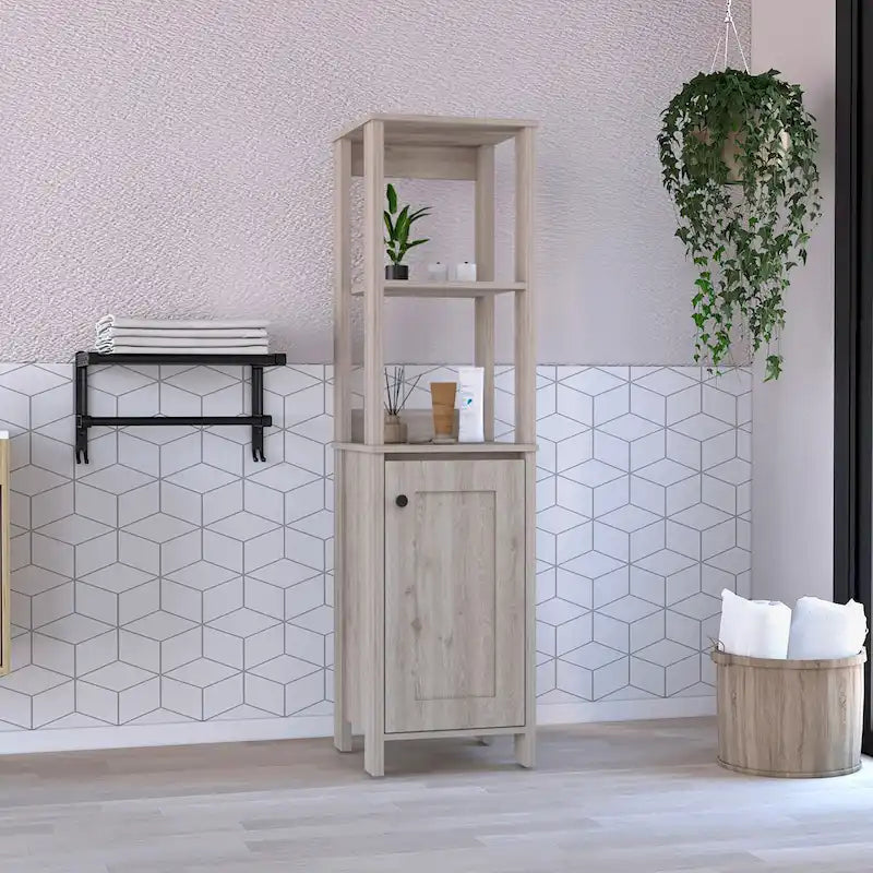Badezimmer-Bodenschrank,Badezimmer-Aufbewahrungsschrank,Zwei Innenablagen,Zwei offene Ablagen,Einzeltür
