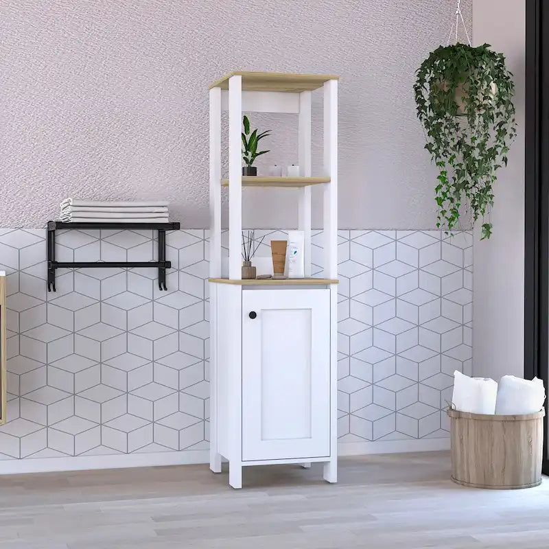 Badezimmer-Bodenschrank,Badezimmer-Aufbewahrungsschrank,Zwei Innenablagen,Zwei offene Ablagen,Einzeltür