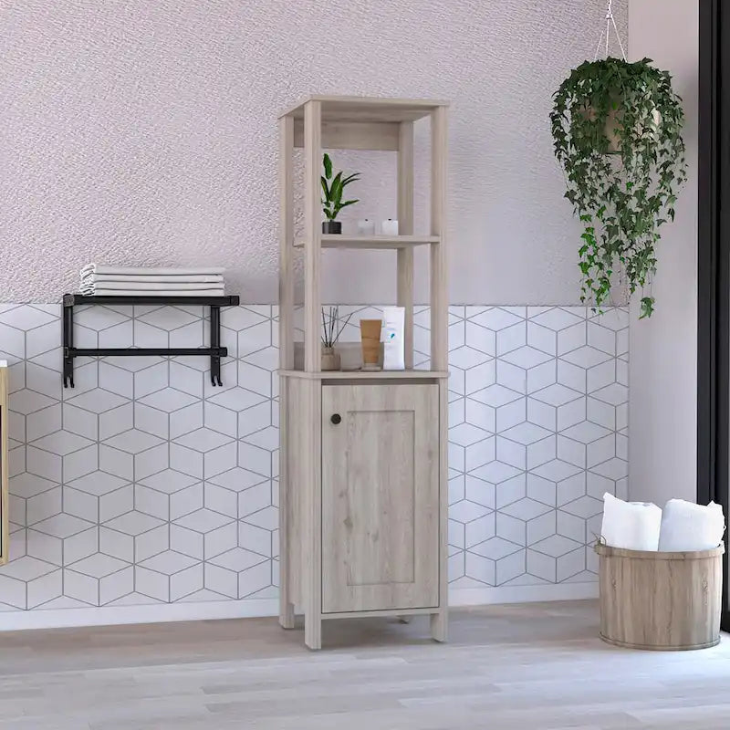 Badezimmer-Bodenschrank,Badezimmer-Aufbewahrungsschrank,Zwei Innenablagen,Zwei offene Ablagen,Einzeltür