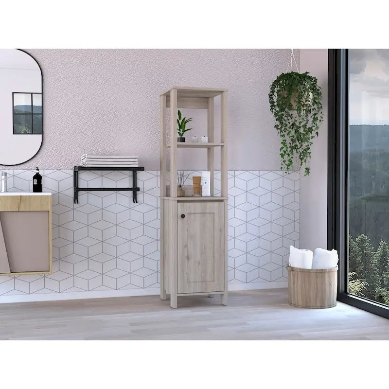 Badezimmer-Bodenschrank,Badezimmer-Aufbewahrungsschrank,Zwei Innenablagen,Zwei offene Ablagen,Einzeltür