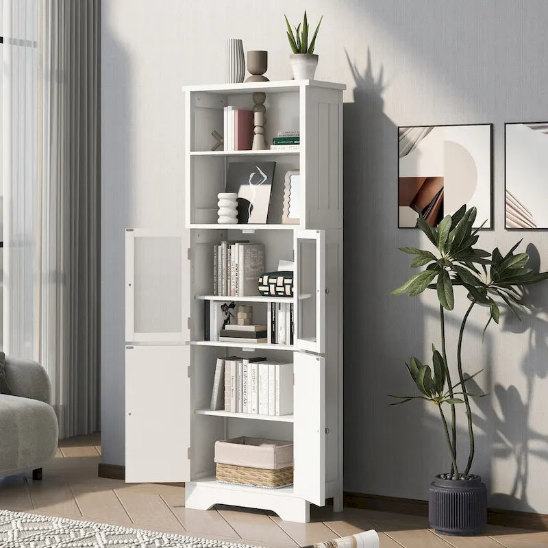 Hoher Aufbewahrungsschrank mit Regalen und Türen, MDF-Platte