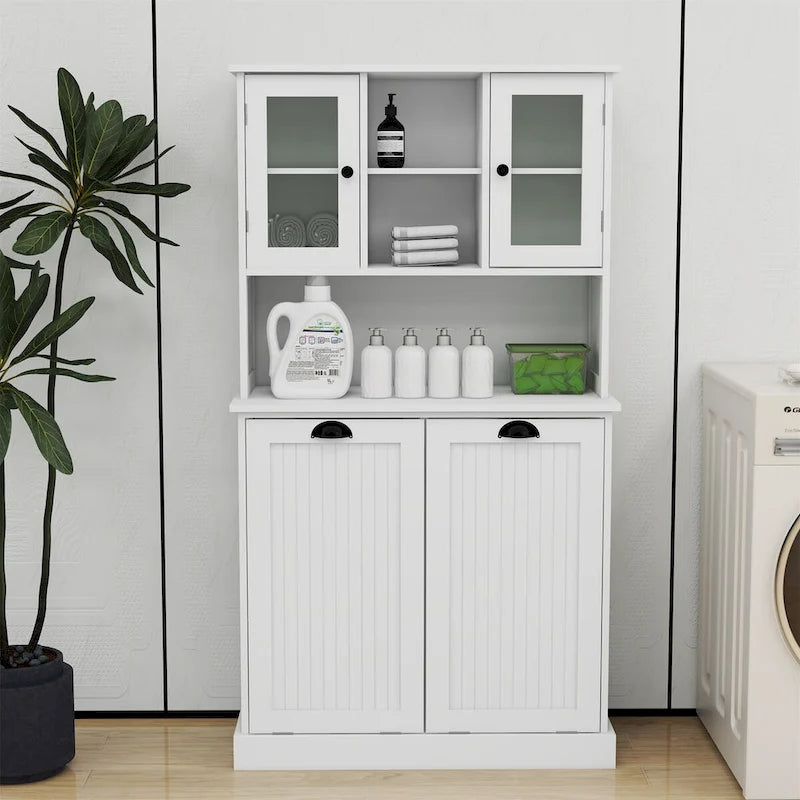 Wäschekorb-Badschrank mit zwei Fächern und Kippfunktion