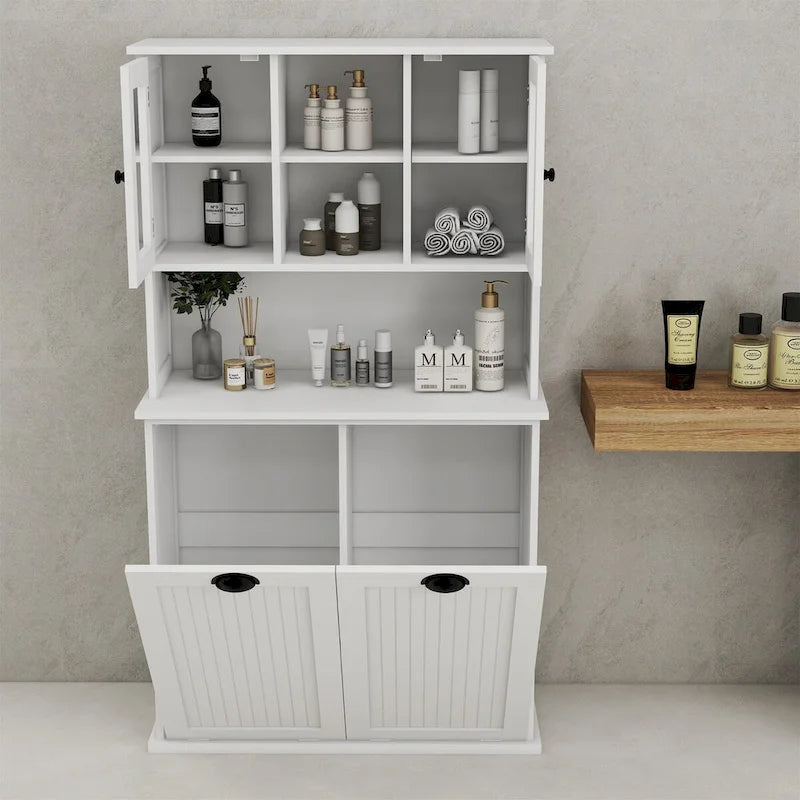 Wäschekorb-Badschrank mit zwei Fächern und Kippfunktion
