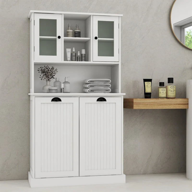 Wäschekorb-Badschrank mit zwei Fächern und Kippfunktion