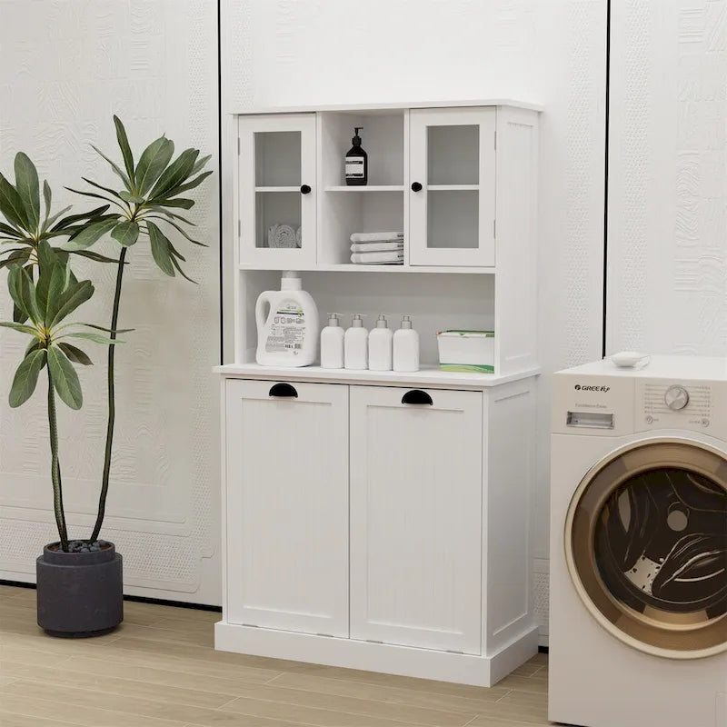 Wäschekorb-Badschrank mit zwei Fächern und Kippfunktion