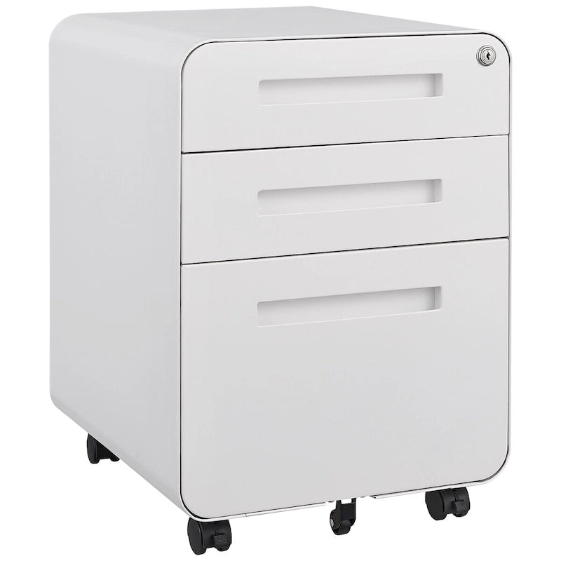 Rollcontainer mit 3 Schubladen, Vielseitiger Aktenschrank, 5 Rollen Design Kippsicher Kaltgewalzter Stahl Wasserdicht Feuchtigkeitsbeständig