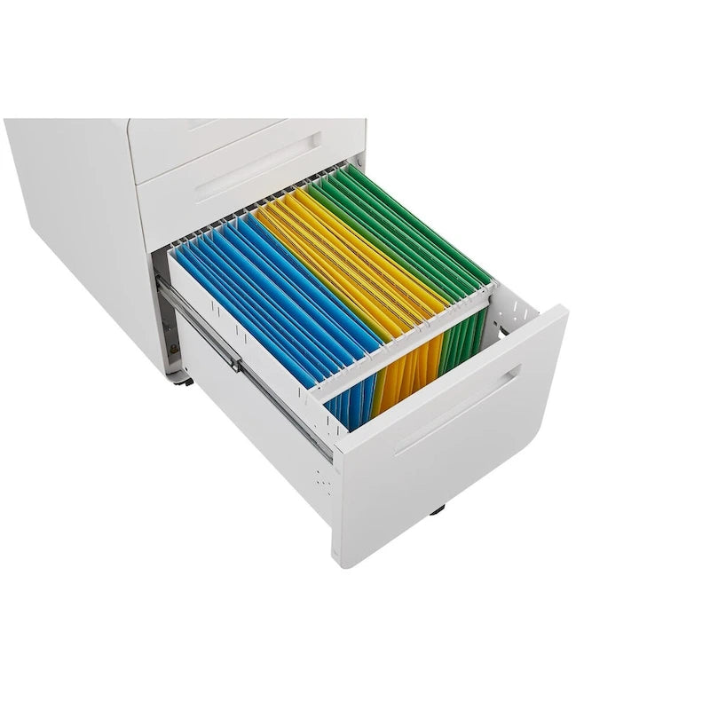 Rollcontainer mit 3 Schubladen, Vielseitiger Aktenschrank, 5 Rollen Design Kippsicher Kaltgewalzter Stahl Wasserdicht Feuchtigkeitsbeständig
