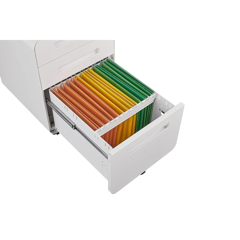 Rollcontainer mit 3 Schubladen, Vielseitiger Aktenschrank, 5 Rollen Design Kippsicher Kaltgewalzter Stahl Wasserdicht Feuchtigkeitsbeständig