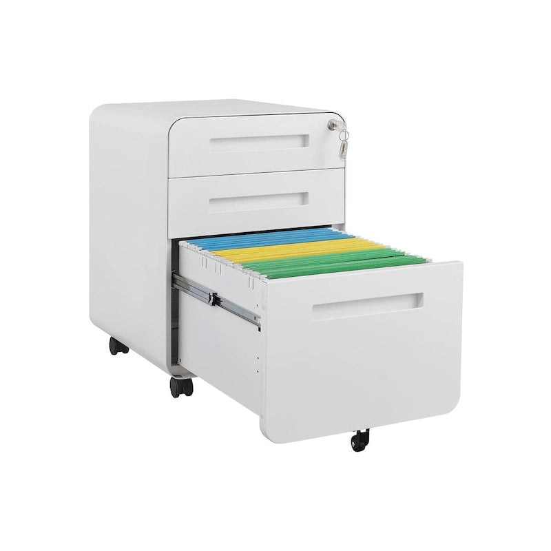 Rollcontainer mit 3 Schubladen, Vielseitiger Aktenschrank, 5 Rollen Design Kippsicher Kaltgewalzter Stahl Wasserdicht Feuchtigkeitsbeständig