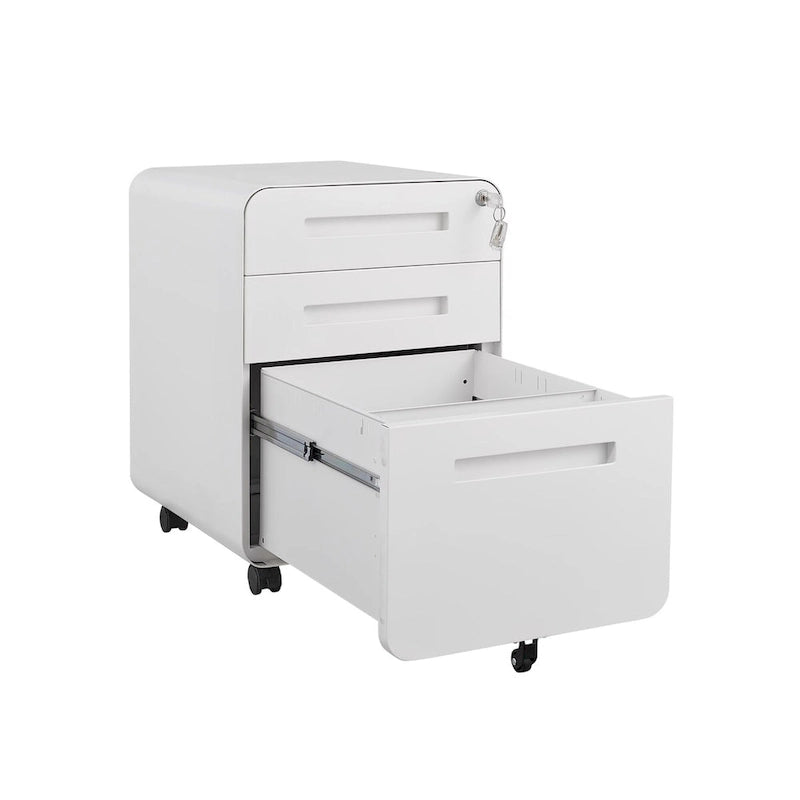 Rollcontainer mit 3 Schubladen, Vielseitiger Aktenschrank, 5 Rollen Design Kippsicher Kaltgewalzter Stahl Wasserdicht Feuchtigkeitsbeständig