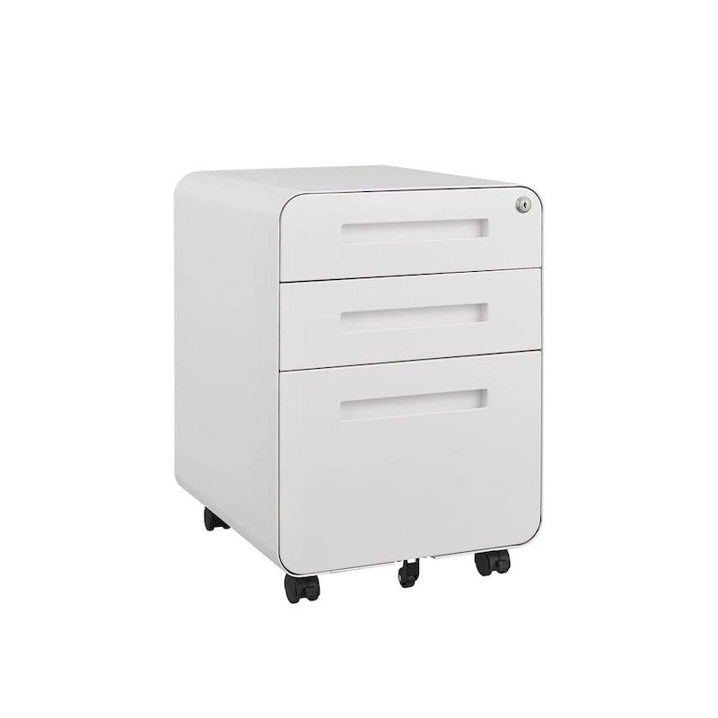 Rollcontainer mit 3 Schubladen, Vielseitiger Aktenschrank, 5 Rollen Design Kippsicher Kaltgewalzter Stahl Wasserdicht Feuchtigkeitsbeständig