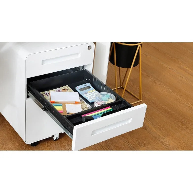 Rollcontainer mit 3 Schubladen, Vielseitiger Aktenschrank, 5 Rollen Design Kippsicher Kaltgewalzter Stahl Wasserdicht Feuchtigkeitsbeständig