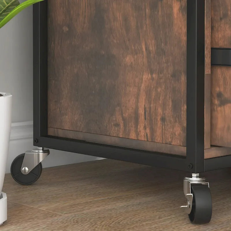 2-Schubladen-Rollcontainer mit Schloss und Hängestange, Rustikales Braun